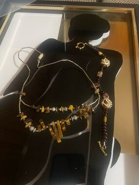 Vintage Tiger Eye Fringe Necklace & Czech Beaded Bracelet 70
